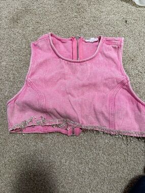 Beaded Hem Pink Crop Top